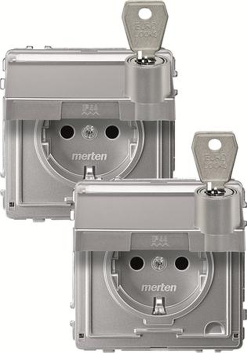 Merten MEG2318-7260 Schuko Steckdosen-Einsatz mit 2 gleichen Schließungen Aluminium Merten MEG2318-7260 Schuko Steckdosen-Einsatz mit 2 gleichen Schließungen Aluminium