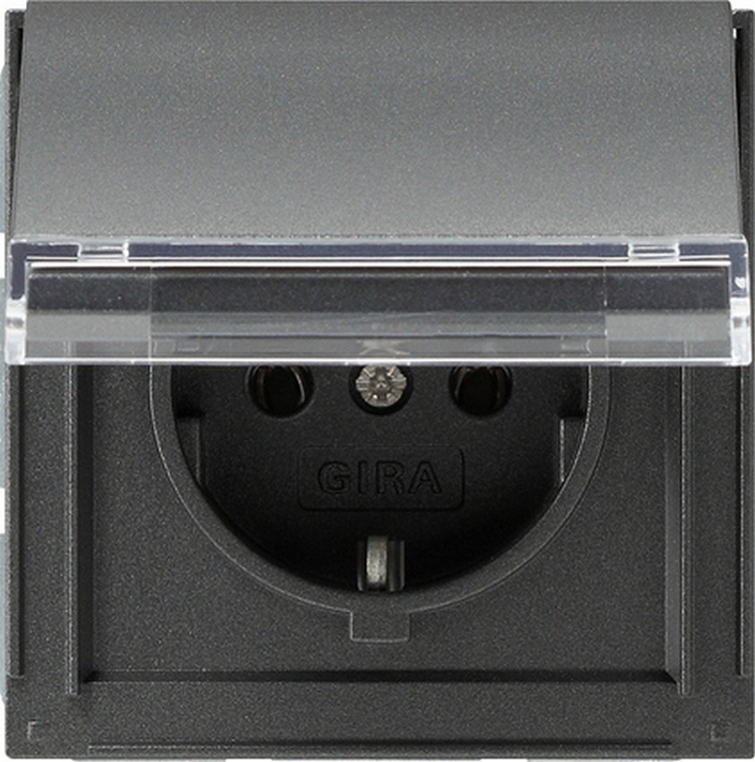 GIRA 441067 Steckdosen-Einsatz mit Klappdeckel und Beschriftungsfeld Anthrazit GIRA 441067 Steckdosen-Einsatz mit Klappdeckel und Beschriftungsfeld Anthrazit