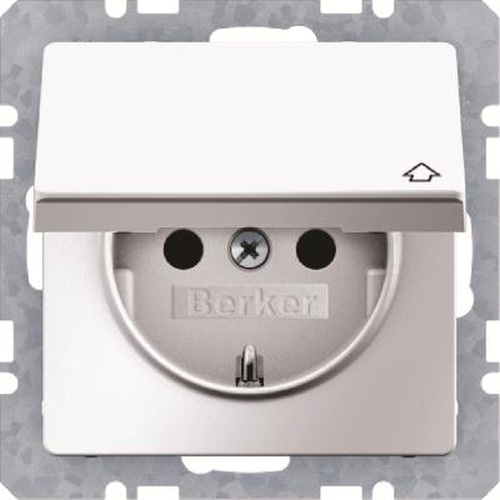 Berker 47516079 Steckdose SCHUKO mit Klappdeckel u. erh.BS Q.1/Q.3 Polarweiß, Samt