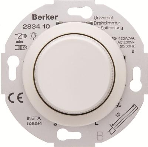 Berker 283410 Universal-Drehdimmer m. Softrastung,Z.-Stk. 1930/Glas/Palazzo Polarweiß,Glänzend