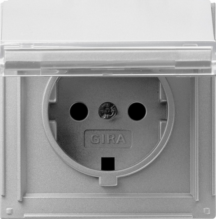 GIRA 441065 Steckdosen-Einsatz mit Klappdeckel und Beschriftungsfeld Farbe-Alu GIRA 441065 Steckdosen-Einsatz mit Klappdeckel und Beschriftungsfeld Farbe-Alu