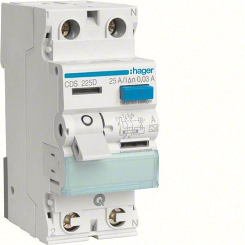 Hager CDS225D FI-Schutzschalter 25A 2-Polig 30mA 6kA Hager CDS225D FI-Schutzschalter 25A 2-Polig 30mA 6kA