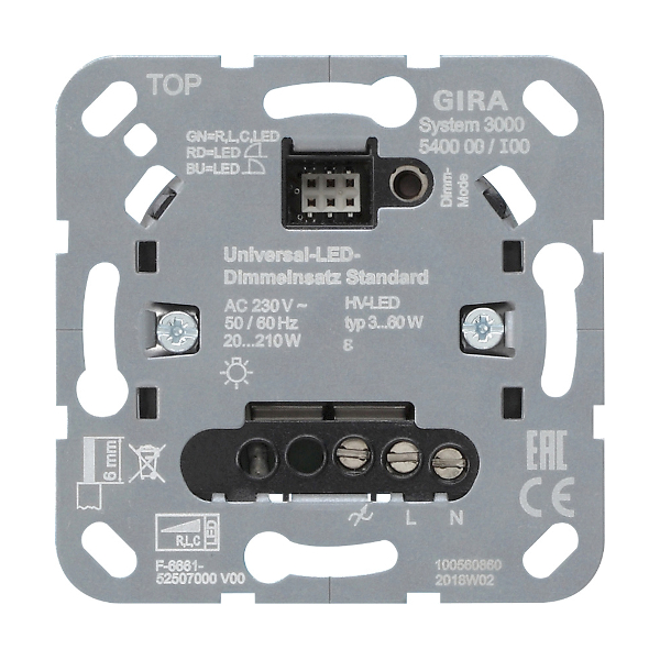 Gira 540000 Uni. LED Dimmer Einsatz Standard System 3000 Gira 540000 Uni. LED Dimmer Einsatz Standard System 3000