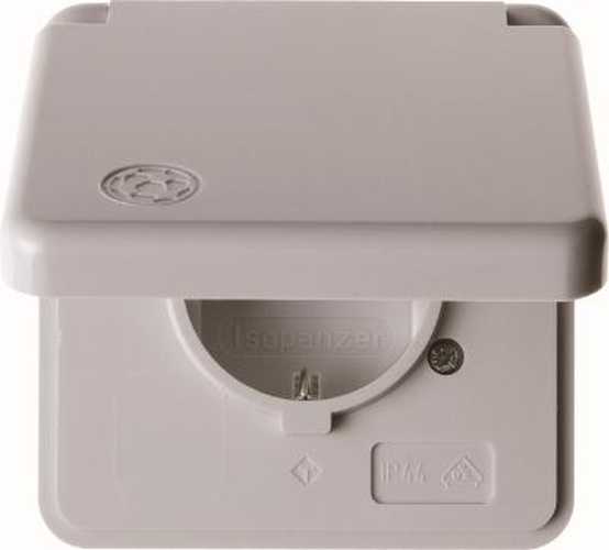 Berker 4211 Steckdose SCHUKO mit Abdeckplatte und Klappdeckel wg Up IP44 Grau, Glänzend