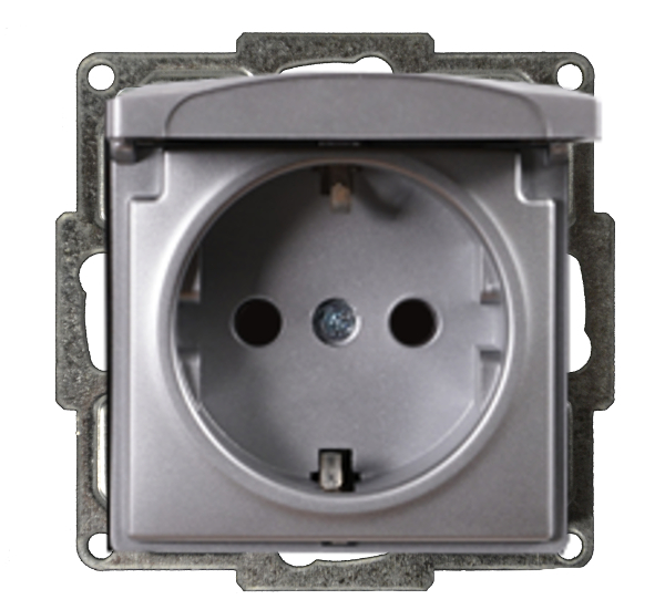 Moderna Steckdosen-Einsatz mit Klappdeckel Silber Moderna Steckdosen-Einsatz mit Klappdeckel Silber