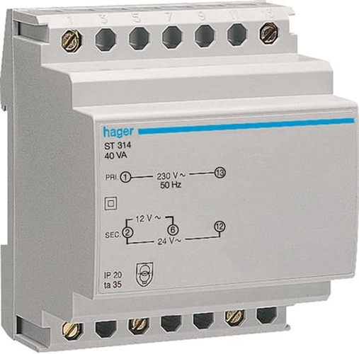 Hager ST314 Sicherheitstrafo 230V / 12V -24V 40VA