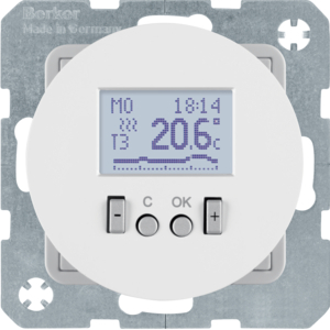 Berker 20452089 Temp.-Regler, Schließer, mit Z.-Stk., zeitgesteuert R.1/R.3 Polarweiß, Glänzend