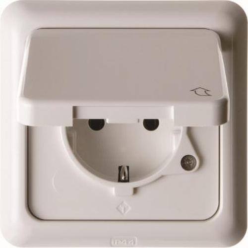 Berker 471809 Steckdose SCHUKO mit Klappdeckel und Rahmen wg Up IP44 Polarweiß, Glänzend