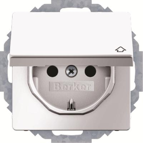 Berker 47446089 Steckdose SCHUKO mit Klappdeckel u. erh.BS Q.1/Q.3 Polarweiß, Samt