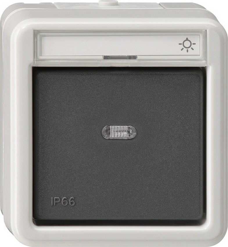 GIRA 015631 AP-Taster Wechsler mit Beschriftungsfeld IP44 Grau GIRA 015631 AP-Taster Wechsler mit Beschriftungsfeld IP44 Grau