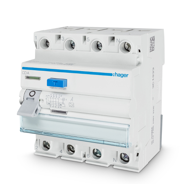 Hager CDA425D FI-Schutzschalter 25A 4-Polig 30mA 6kA Hager CDA425D FI-Schutzschalter 25A 4-Polig 30mA 6kA