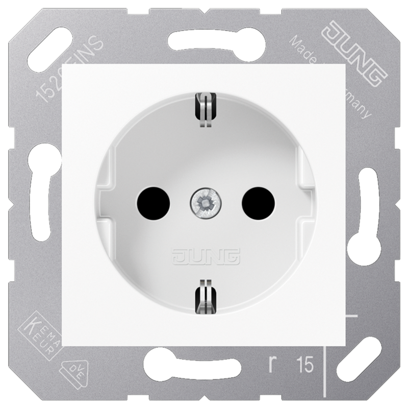 JUNG CD5120BFKIWW Steckdosen-Einsatz mit EBS für Klappdeckel
 Alpinweiß JUNG CD5120BFKIWW Steckdosen-Einsatz mit EBS für Klappdeckel
 Alpinweiß
