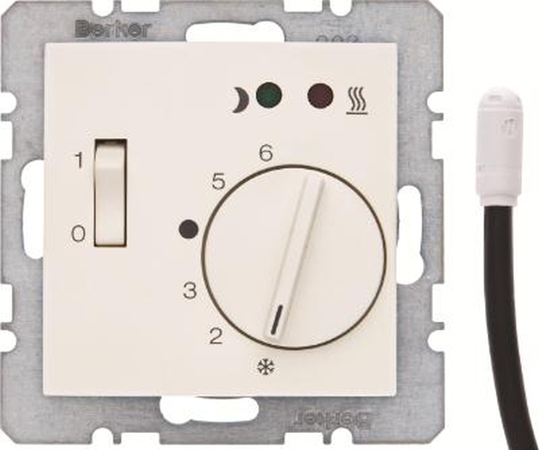 Berker 20348982 Fußbodentemp.-Regler m. Schließer, Z.-Stk., Wippsch., S.1 Weiß, Glänzend