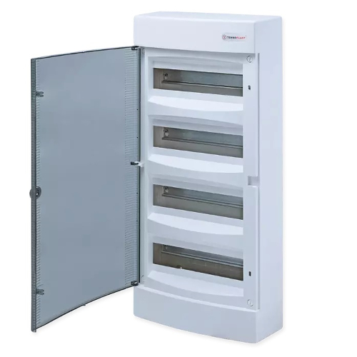 Tehnoplast N48C Aufputzverteiler 4-Reihig 48PLE Tür Transparent Tehnoplast N48C Aufputzverteiler 4-Reihig 48PLE Tür Transparent