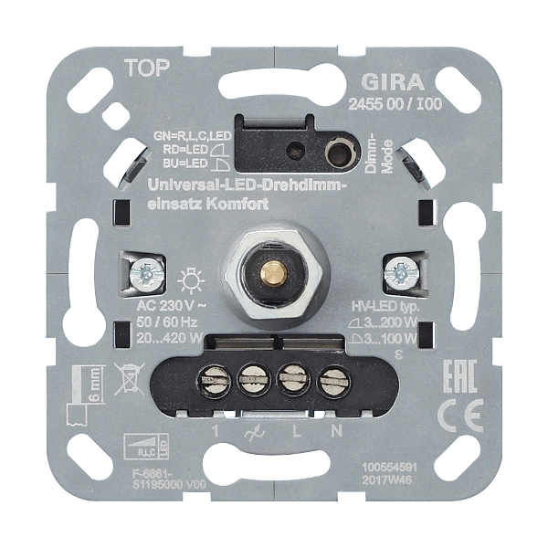 Gira 245500 LED Drehdimmer Einsatz Komfort System 3000 Gira 245500 LED Drehdimmer Einsatz Komfort System 3000
