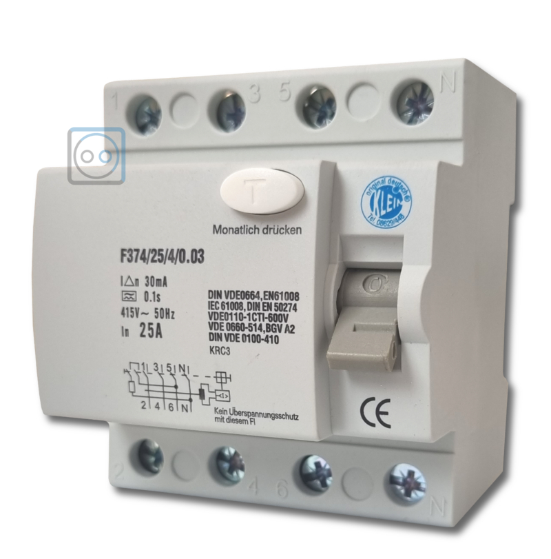 Klein Fi-Schutzschalter 25A 4-Polig 30mA Klein Fi-Schutzschalter 25A 4-Polig 30mA