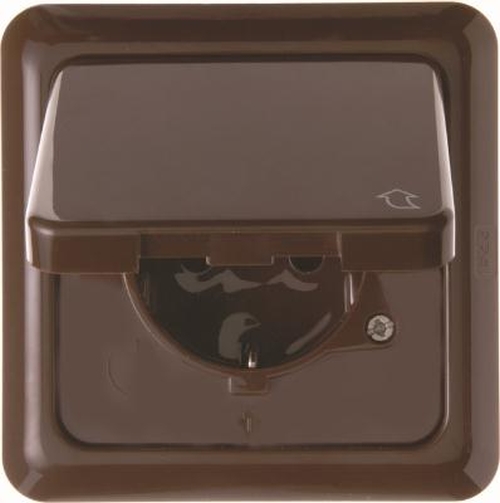 Berker 471801 Steckdose SCHUKO mit Klappdeckel und Rahmen wg Up IP44 Braun, Glänzend