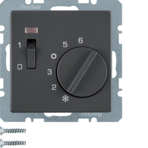 Berker 20316086 Temp.-Regler 24 V m. Öffner, Z.-Stk., Wippsch. u. LED Q.x Anthrazit, Samt