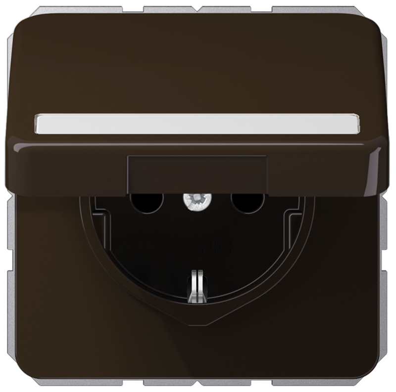 JUNG CD1520BFNAKLBR Steckdosen-Einsatz mit Klappdeckel und Schriftfeld Braun JUNG CD1520BFNAKLBR Steckdosen-Einsatz mit Klappdeckel und Schriftfeld Braun