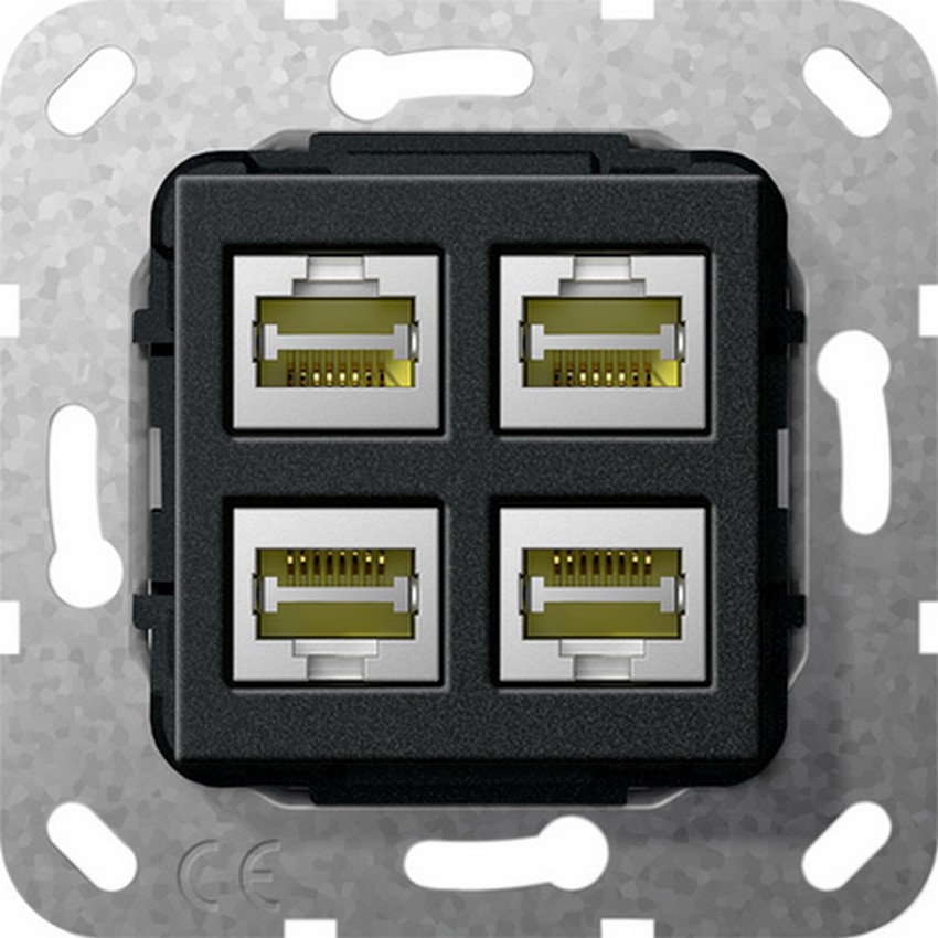 GIRA 569910 Einsatz Modular-Jack Cat6a 4-Fach Schneidklemmtechnik Schwarz-Matt GIRA 569910 Einsatz Modular-Jack Cat6a 4-Fach Schneidklemmtechnik Schwarz-Matt
