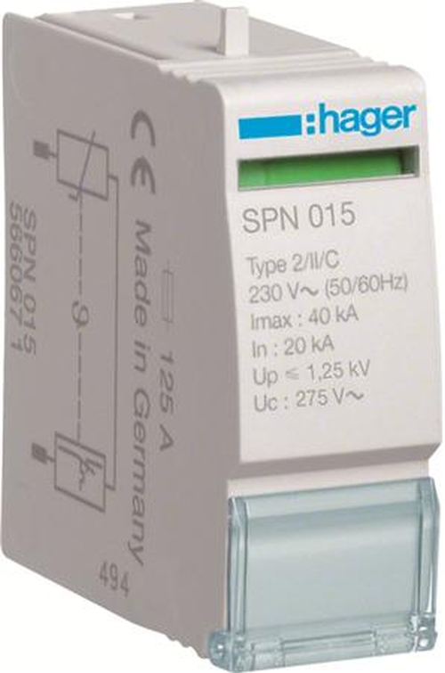 Hager SPN015 Steckmodul 1-Polig 40kA für Überspannungsableiter 275VTyp 2