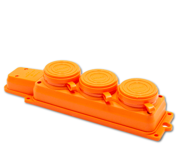 Gummi Schuko 3-Fach Steckdosenleiste Orange IP44