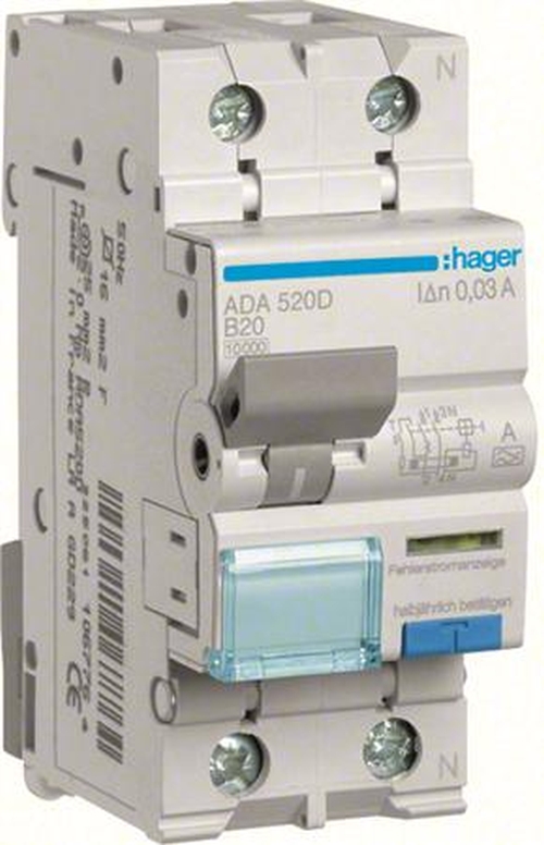 Hager ADA520D FI/LS-Schalter B20A 1P+N 30mA 10kA