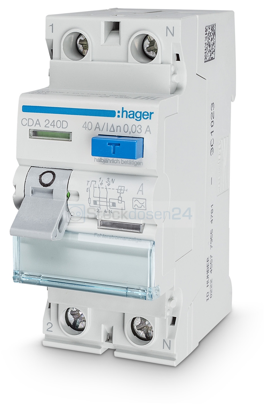 Hager CDA240D Fi Schutzschalter 40A 2-Polig 30mA 6kA Hager CDA240D Fi Schutzschalter 40A 2-Polig 30mA 6kA