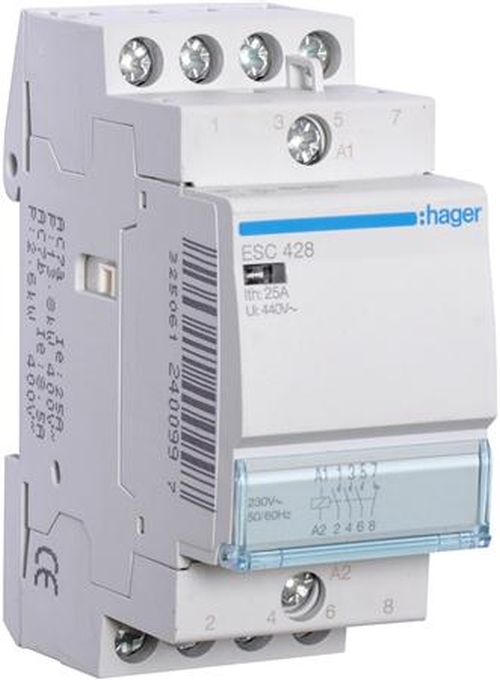 Hager ESC428 Installationsschütze 25A 3 Schließer + 1 Öffner 230V