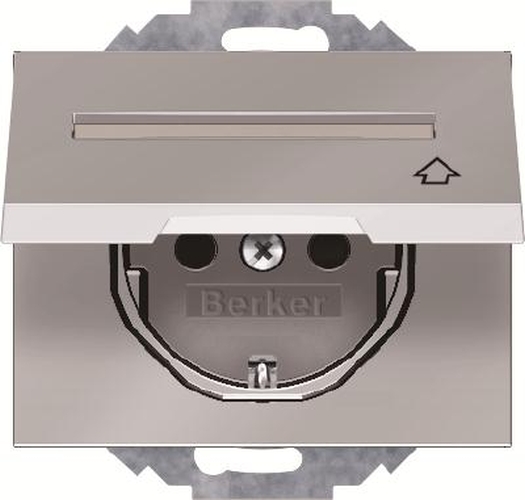 Berker 47487104 Steckdose SCHUKO mit Klappdeckel und Beschriftungsfeld K.5 Edelstahl Rostfrei