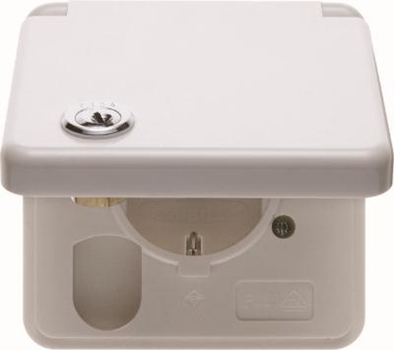 Berker 421209 Steckdose SCHUKO mit Abdeckpl., Klappd. u. Schloss wgUp IP44 Polarweiß, Glänzend