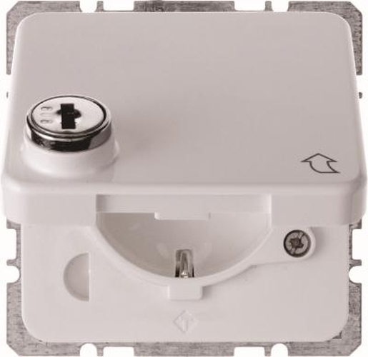 Berker 476309 Steckdose SCHUKO mit Klappdeckel und Schloss wg Up IP44 Polarweiß, Glänzend