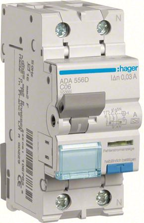 Hager ADA556D FI/LS-Schalter C6A 1P+N 30mA 10kA