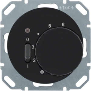 Berker 20302045 Temp.-Regler mit Öffner, Z.-Stk., Wippsch. u. LED R.1/R.3 Schwarz, Glänzend