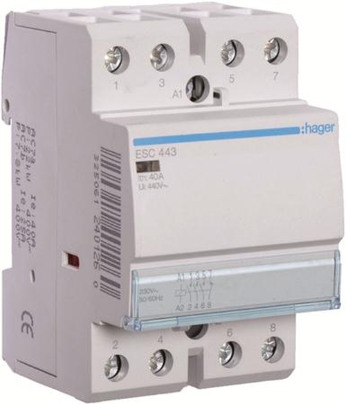 Hager ESC443 Installationsschütze 40A 3 Schließer + 1 Öffner 230V