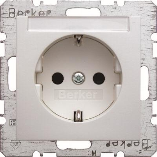 Berker 41498989 Steckdose SCHUKO mit Beschriftungsfeld u. erh.BS S.1 Polarweiß, Glänzend