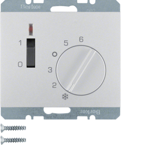 Berker 20317103 Temperaturregler 24 V mit Öffner, Zentralstück, Wippschalter und LED K.5 Alu