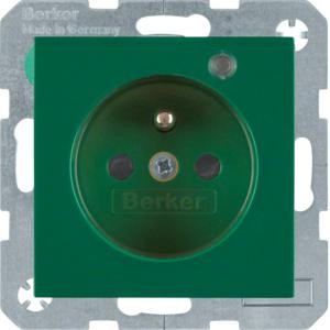 Berker 6765098913 Steckdose mit Schutzkontaktstift und Kontroll-LED S.1/B.3/B.7 Grün, Glänzend