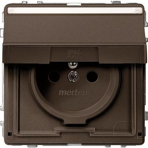 Merten MEG2312-7215 Schuko Steckdosen-Einsatz mit Klappdeckel und Kontrolllicht Dunkelbrasil