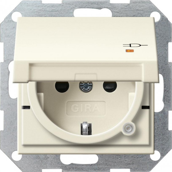 GIRA 276301 Steckdosen-Einsatz mit Kontrolllicht,EBS und Klappdeckel Cremeweiß-Glänzend