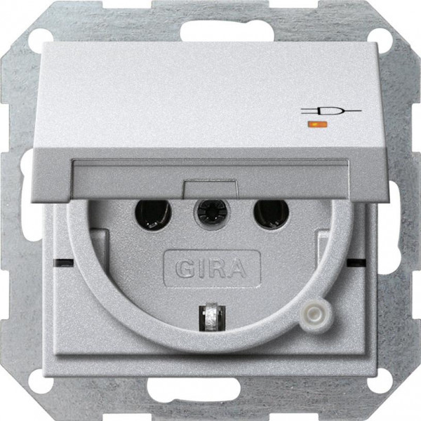 GIRA 276326 Steckdosen-Einsatz mit Kontrolllicht,Klappdeckel und EBS Farbe-Alu