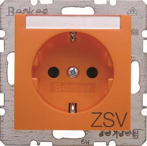 Berker 47508914 Steckdose SCHUKO mit Beschriftungsfeld und Aufdruck S.1 Orange, Glänzend