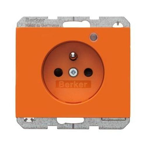 Berker 6765097014 Steckdose mit Schutzkontaktstift, Kontroll-LED u. erh.BS K.1 Orange, Glänzend