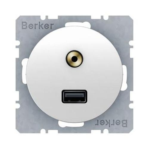 Berker 3315392089 USB/3,5 mm Audio Steckdose R.1/R.3 Polarweiß, Glänzend