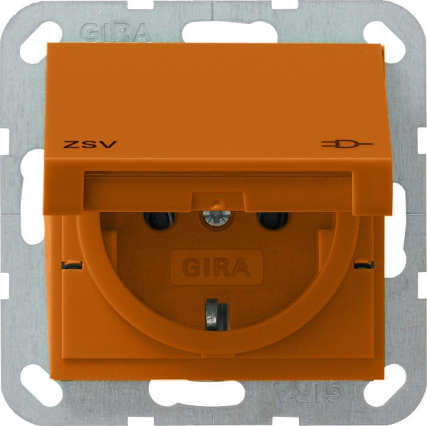 GIRA 041602 Steckdosen-Einsatz mit Klappdeckel "ZSV" Orange-Glänzend