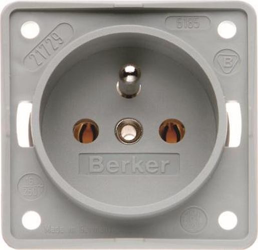 Berker 961852506 Steckdose mit Schutzkontaktstift, Schraubkl., Integro Modul-Einsätze, Grau M.