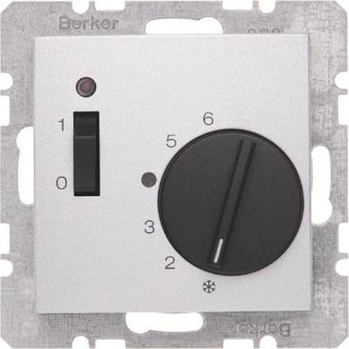 Berker 20301404 Temperaturregler mit Öffner, Zentralstück, Wippschalter und LED B.7 Alu, Matt