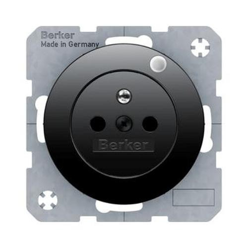 Berker 6765092045 Steckdose mit Schutzkontaktstift und Kontroll-LED R.1/R.3 Schwarz, Glänzend