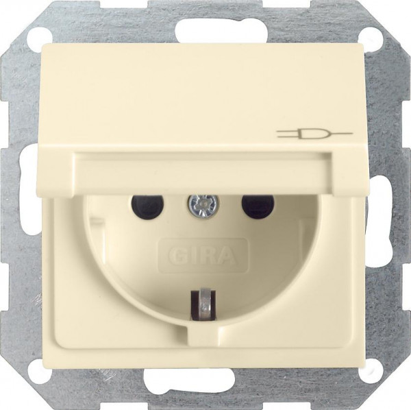 GIRA 041401 Steckdosen-Einsatz mit Klappdeckel und EBS Cremeweiß-Glänzend