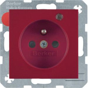 Berker 6765098915 Steckdose mit Schutzkontaktstift und Kontroll-LED S.1/B.3/B.7 Rot,Glänzend